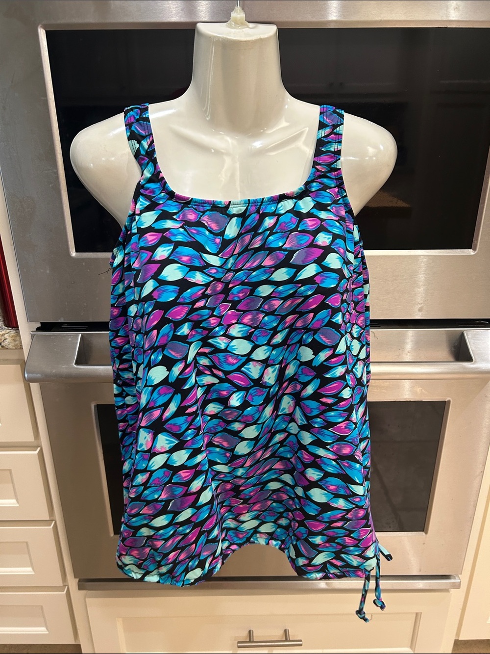 Vibrant Teal & Purple Printed Tank Top with Built In Bra